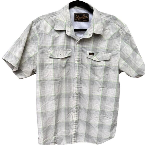 Howler Bros Mens Medium Short Sleeve Plaid Shirt Button-Up Lightweight GreenGray - Picture 1 of 8